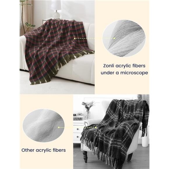 Christmas Plaid Throw Blanket 50x60 Inch Cozy Tassel Decorative Sofa Bed Couch - Picture 7 of 8